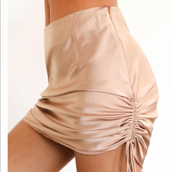 Tiger Mist Dresses & Skirts - Tigermist Rue Satin Side Tie Mini Skirt Beige XS